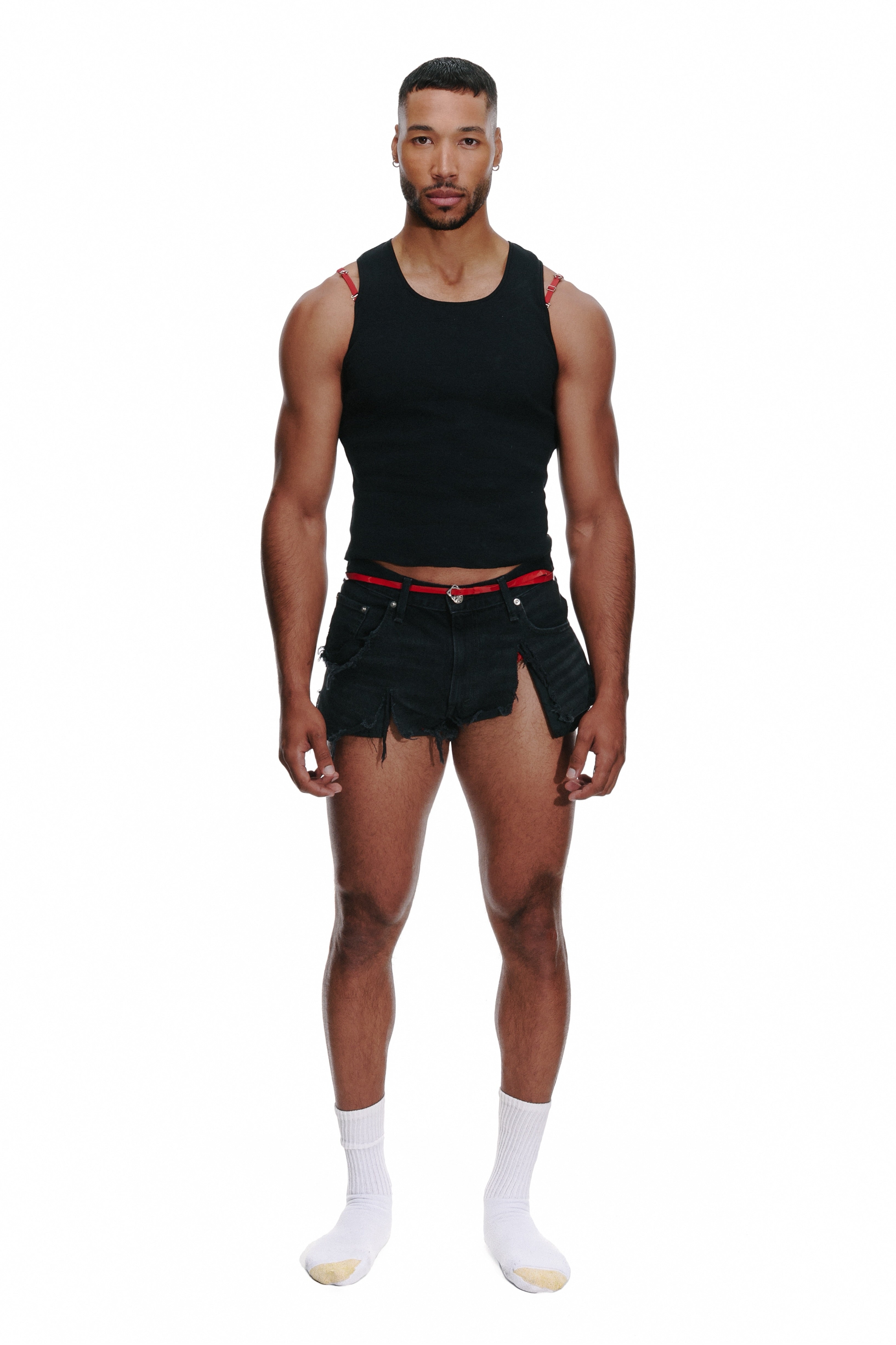 Bra Strap Ribbed Tank Top in Black/Red
