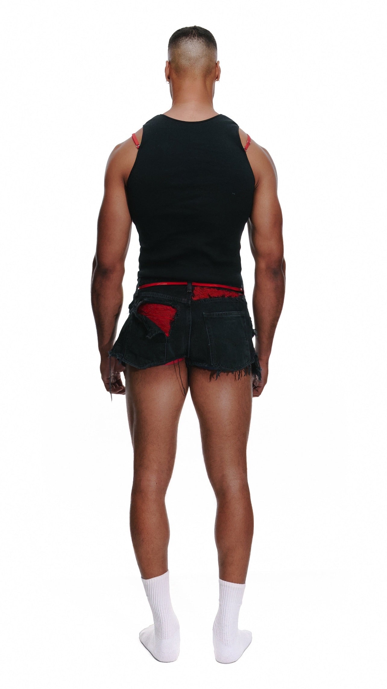 Bra Strap Ribbed Tank Top in Black/Red