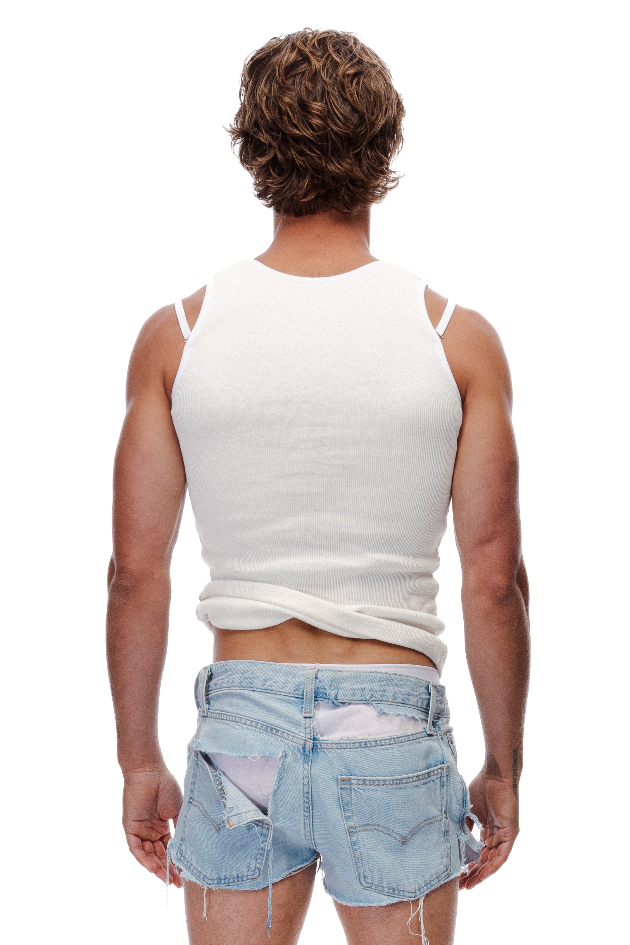 Bra Strap Ribbed Tank Top in White