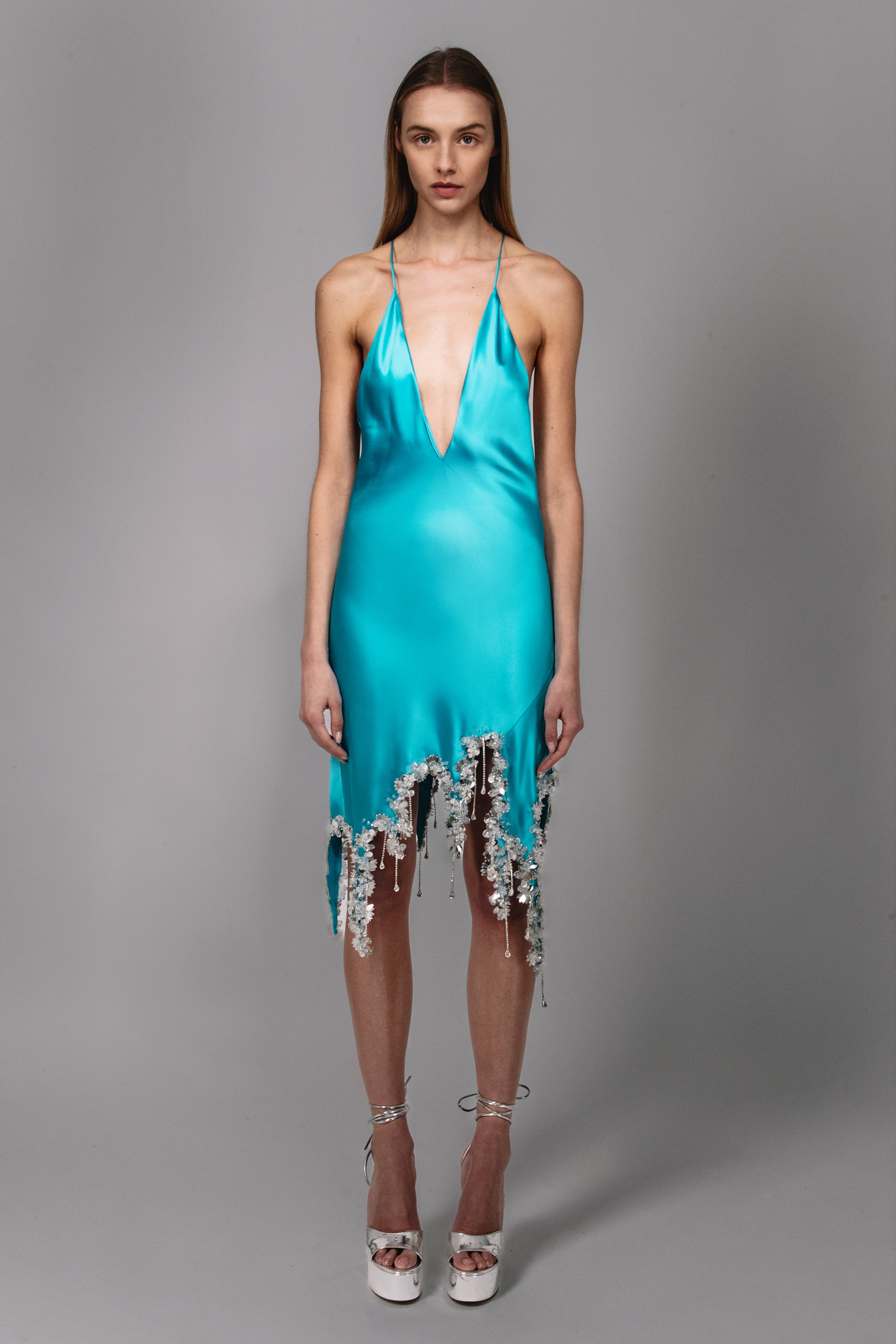 Embellished Slash Mini Dress