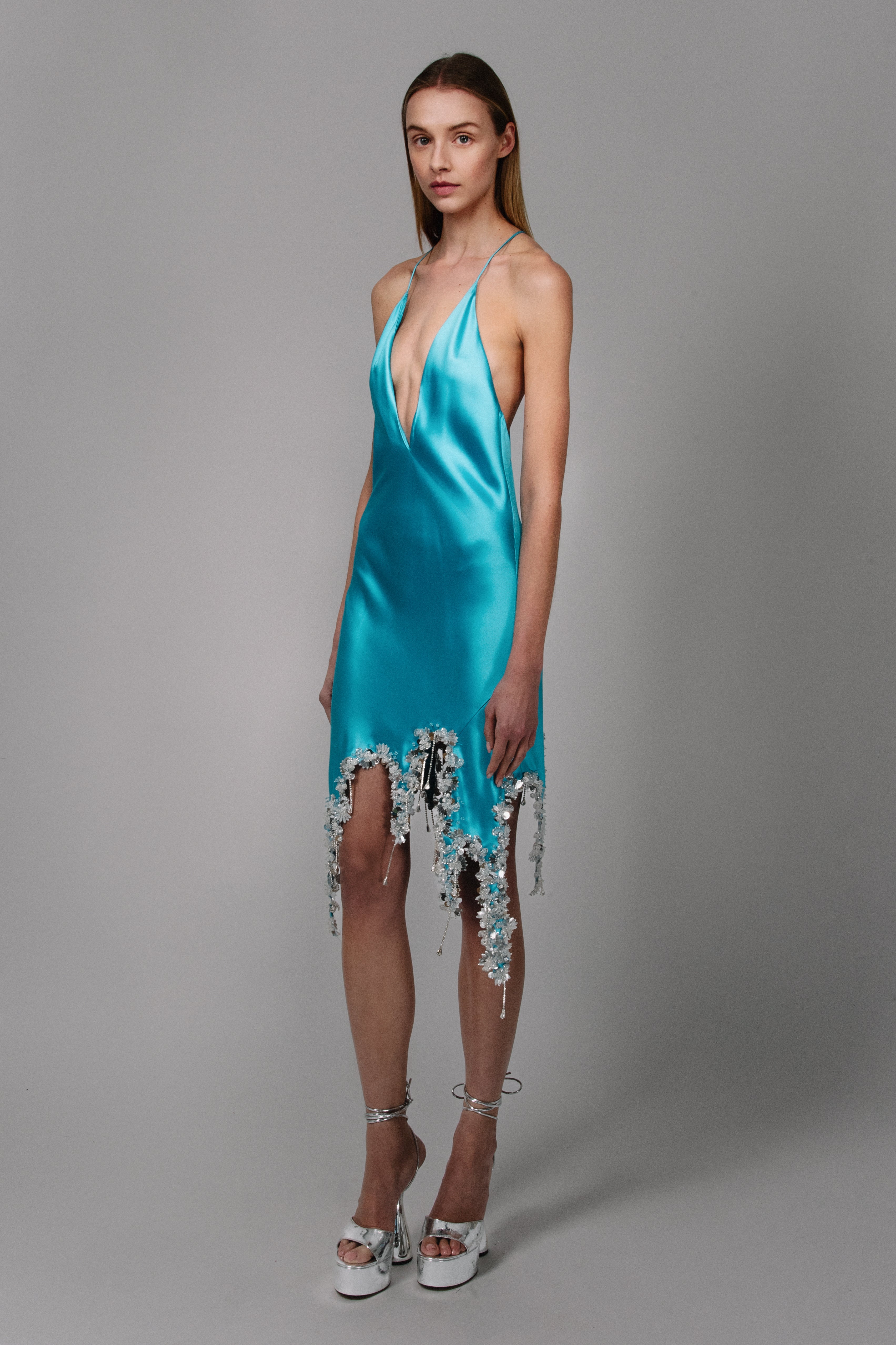 Embellished Slash Mini Dress