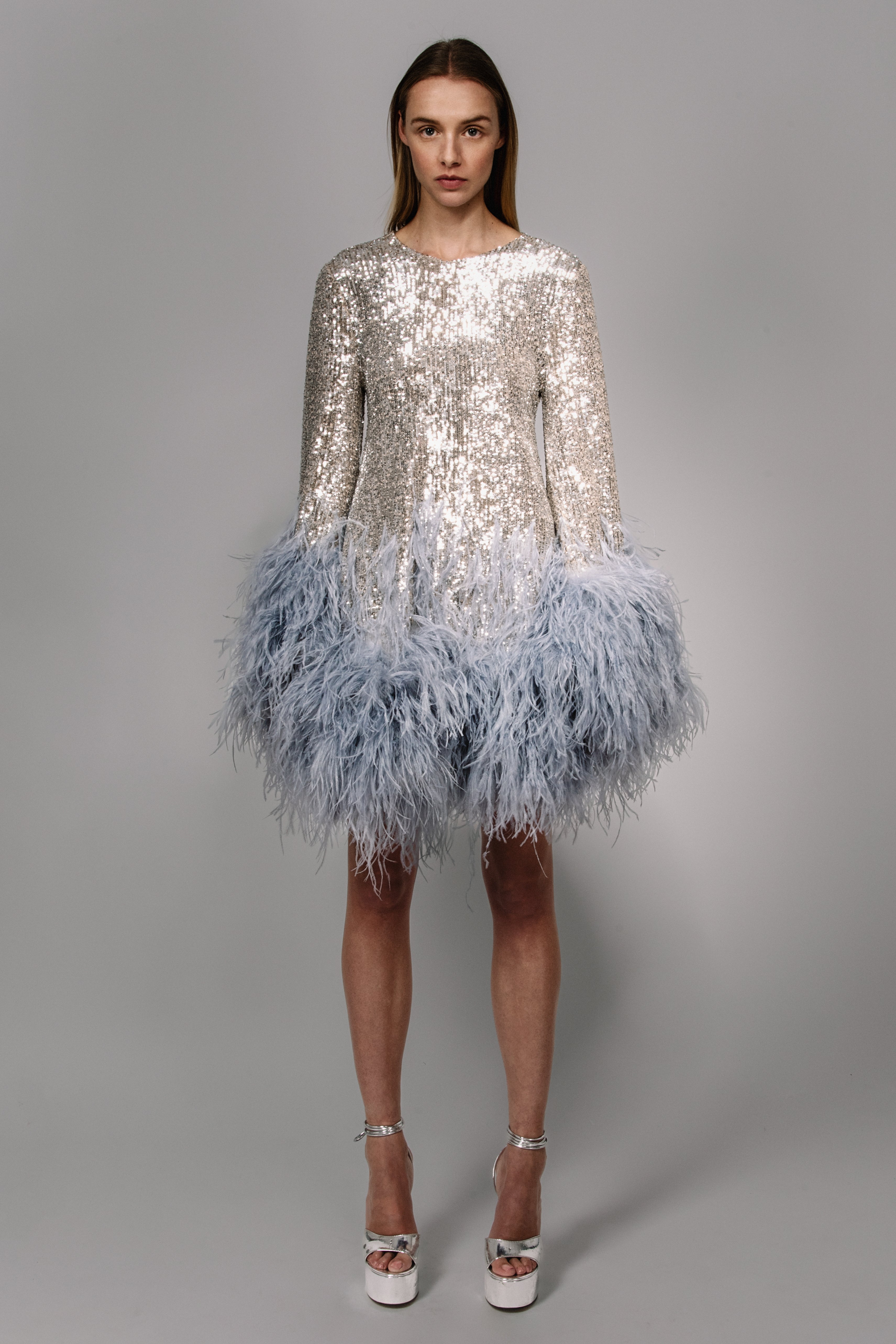 Feather Trim Shift Dress