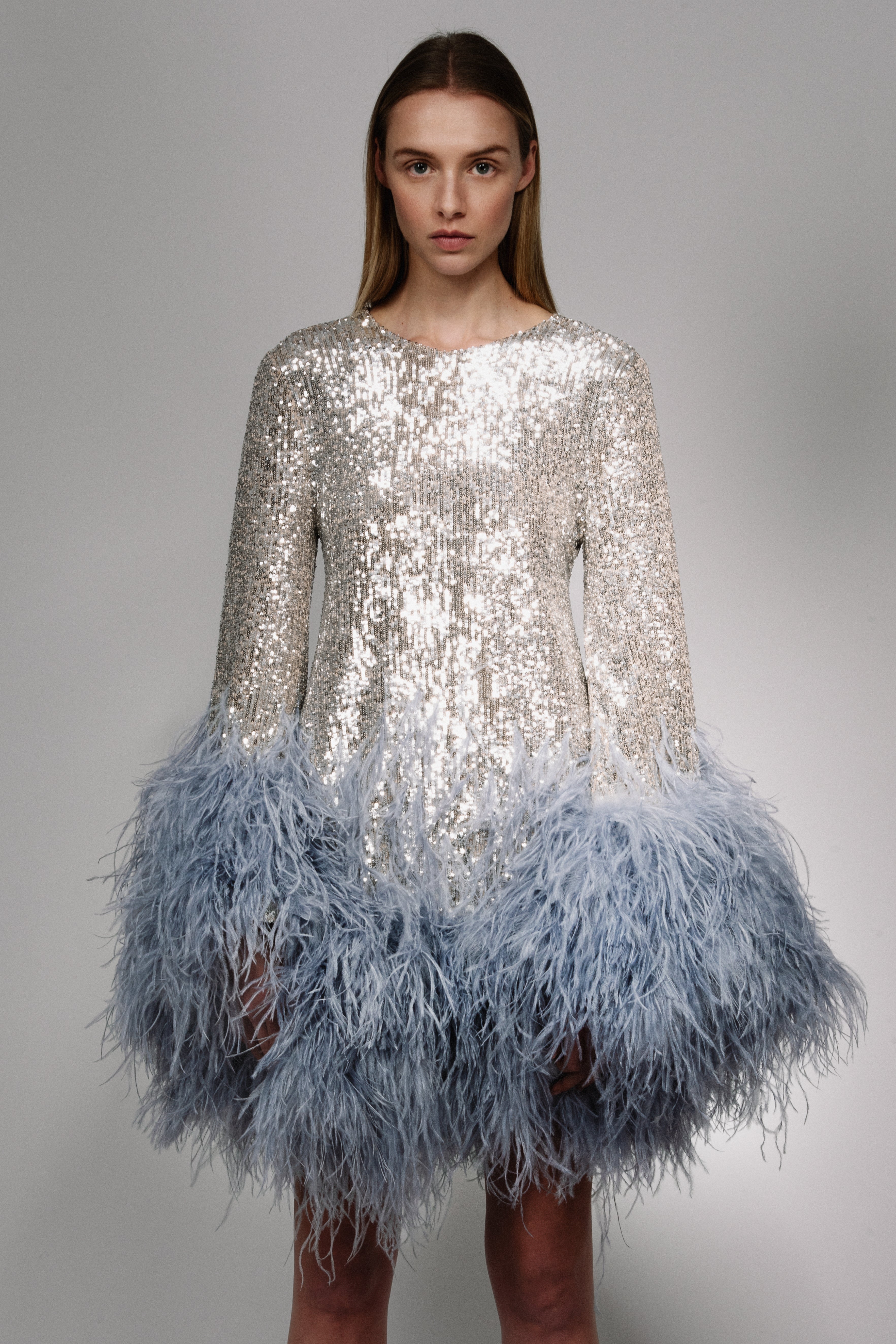 Feather Trim Shift Dress