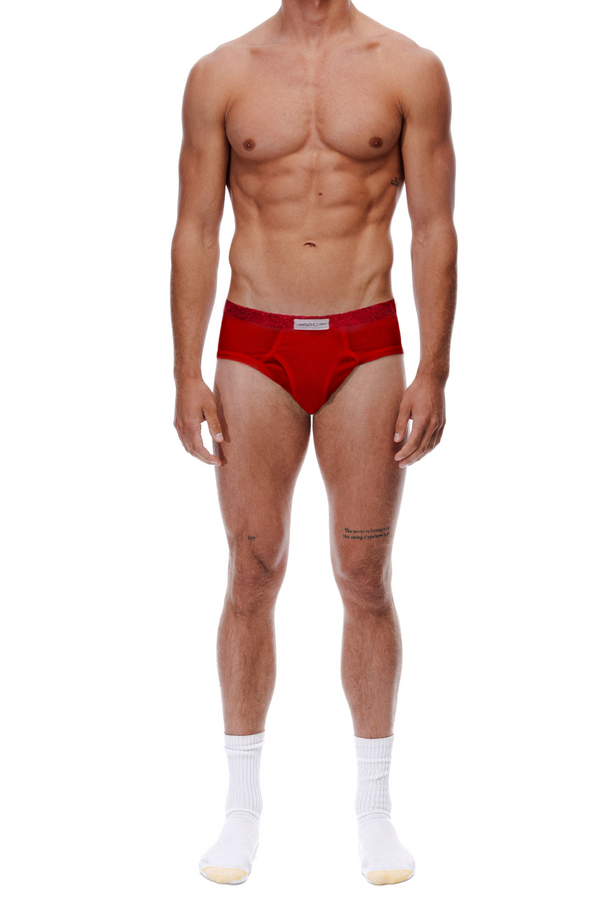 Lace Logo Brief in Red