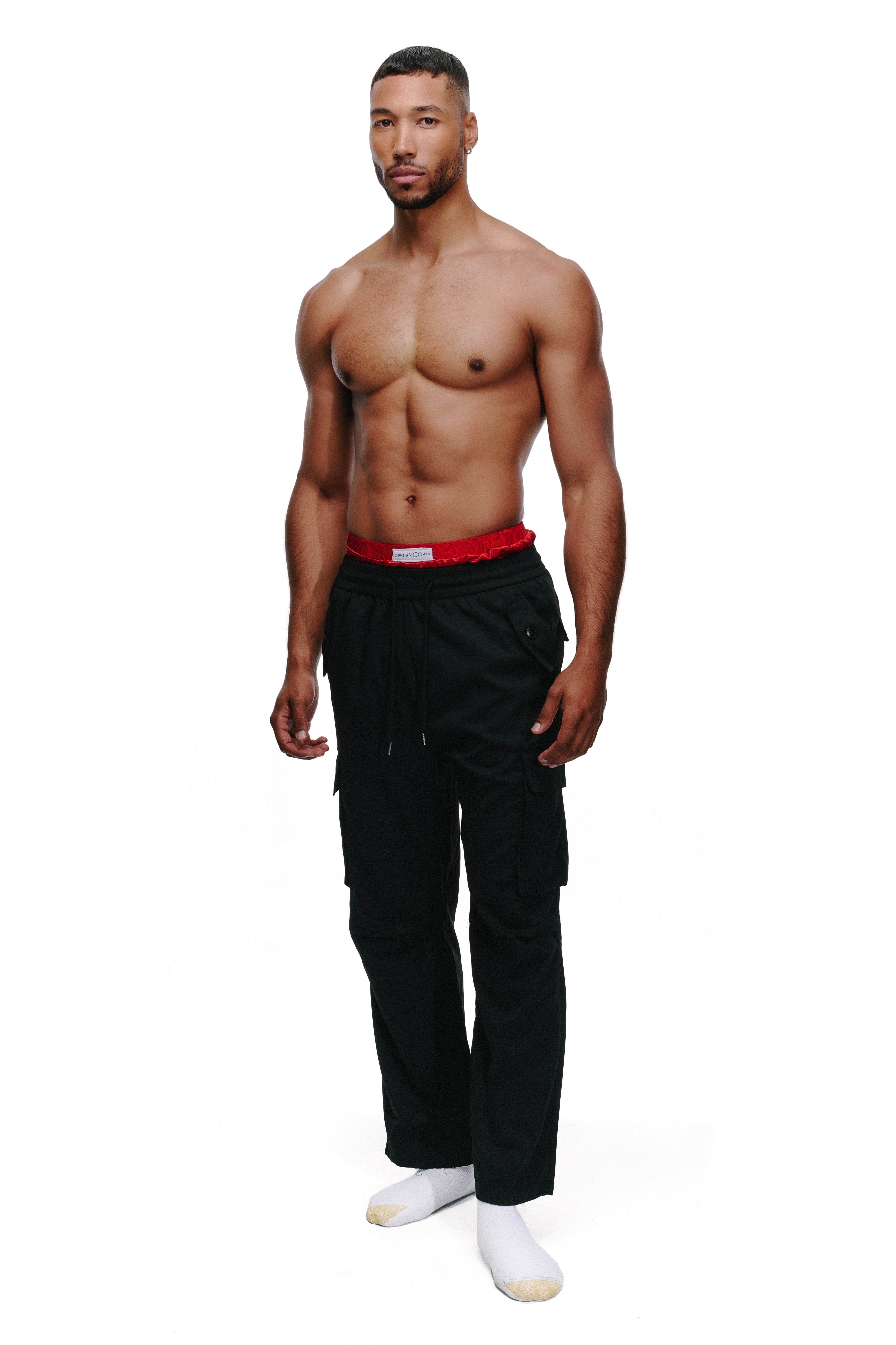 Lace Boxer Short Cargo Pant in Black/Red