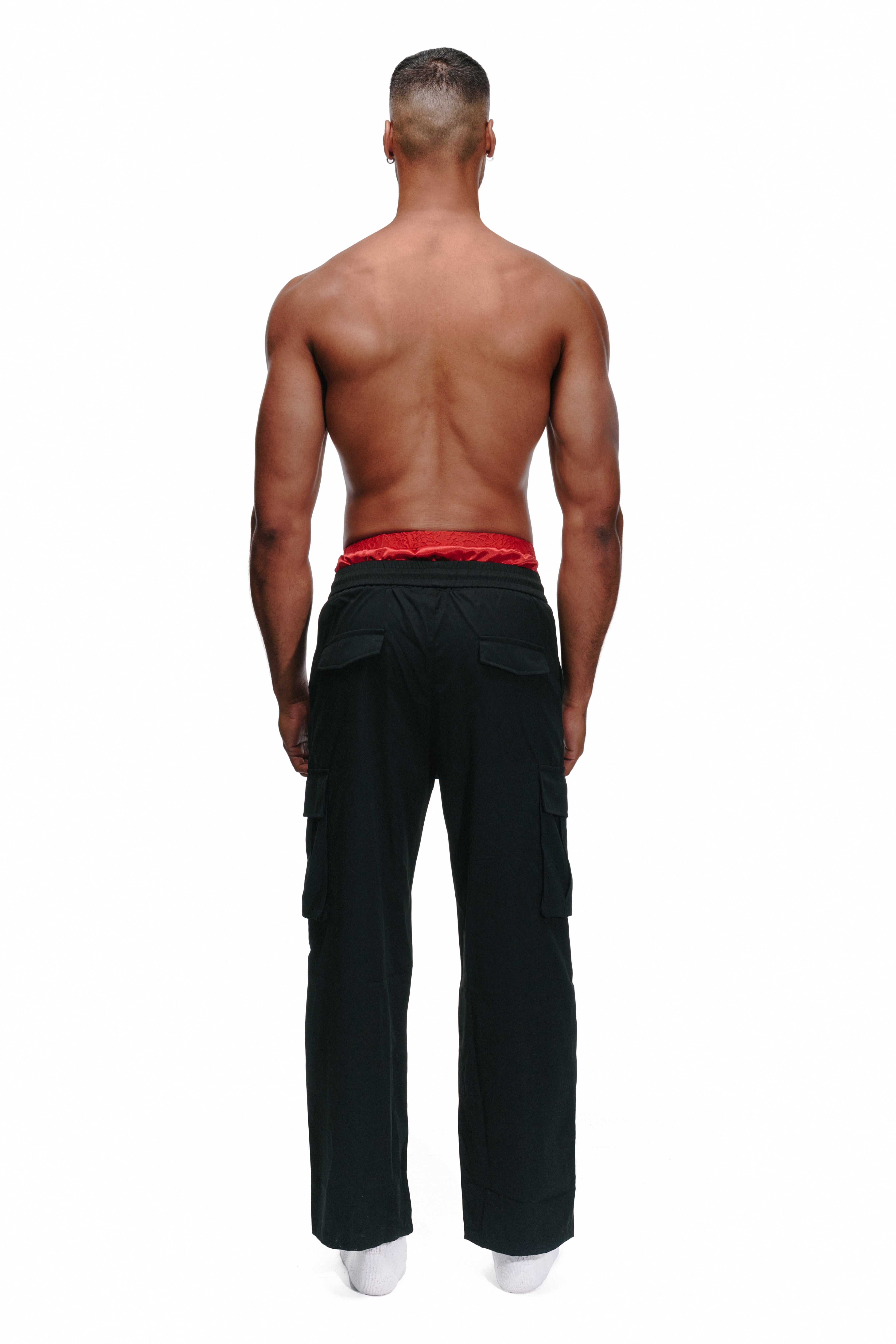 Lace Boxer Short Cargo Pant in Black/Red