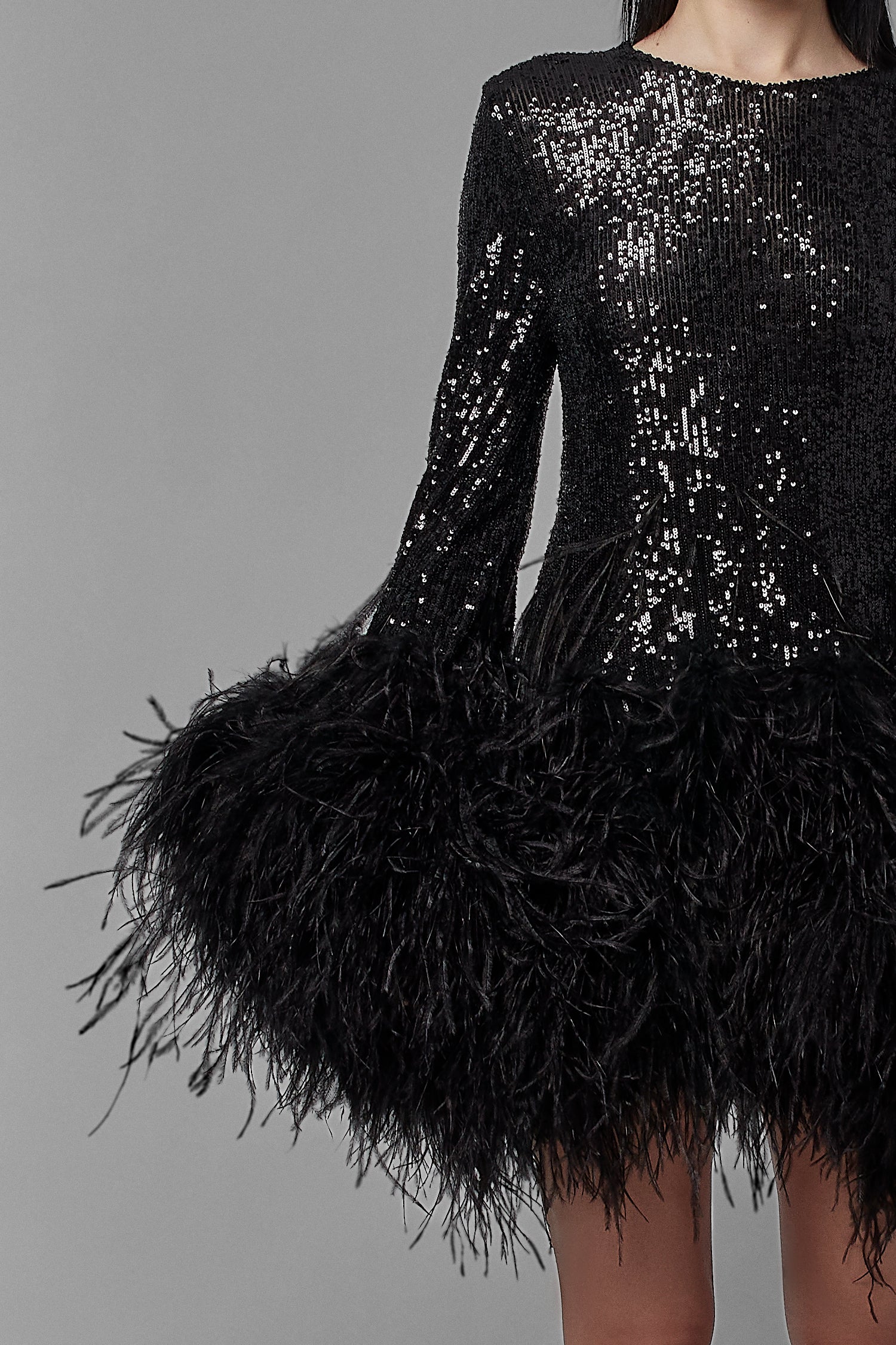 Feather Trim Shift Dress