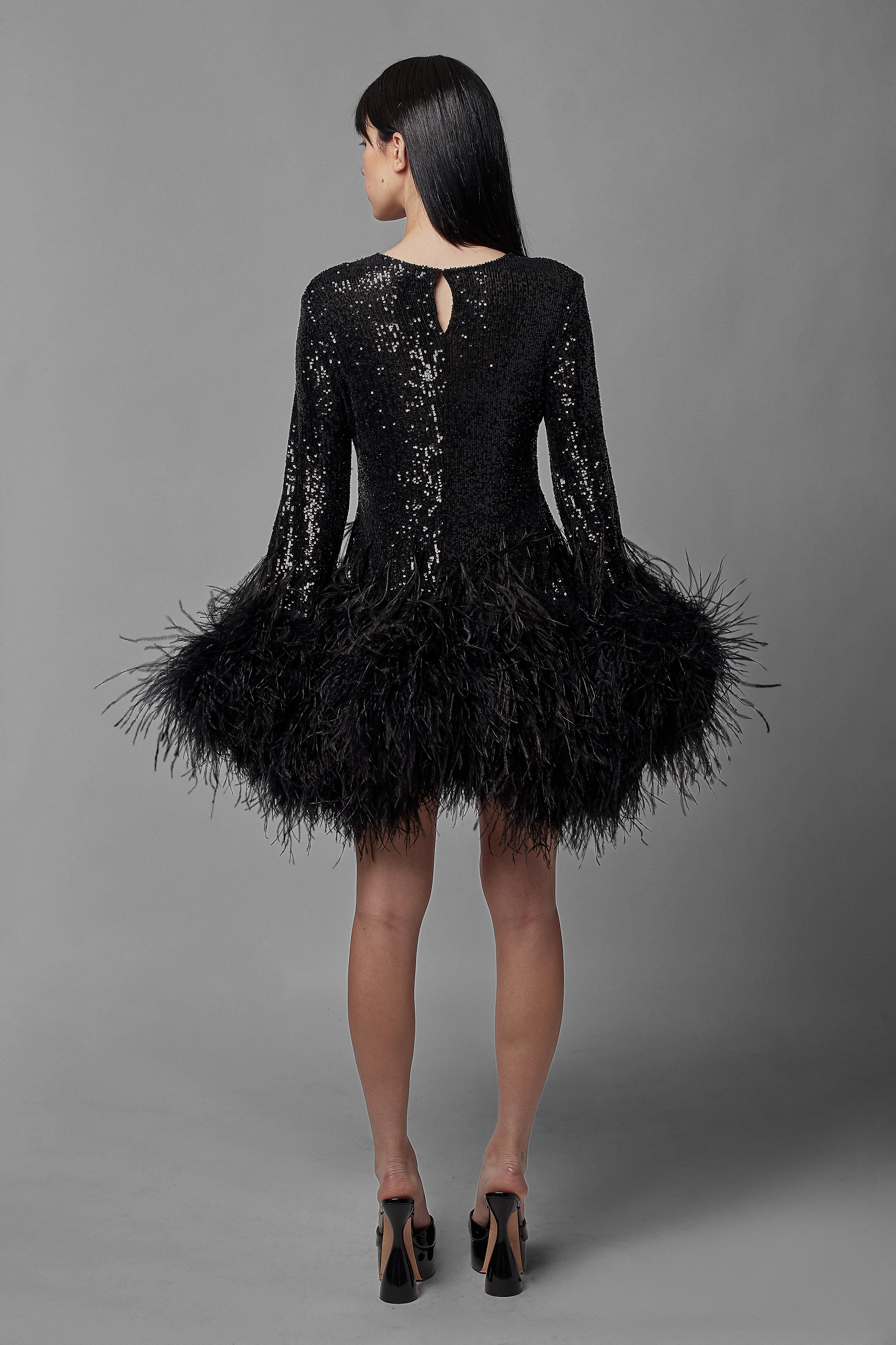 Feather Trim Shift Dress