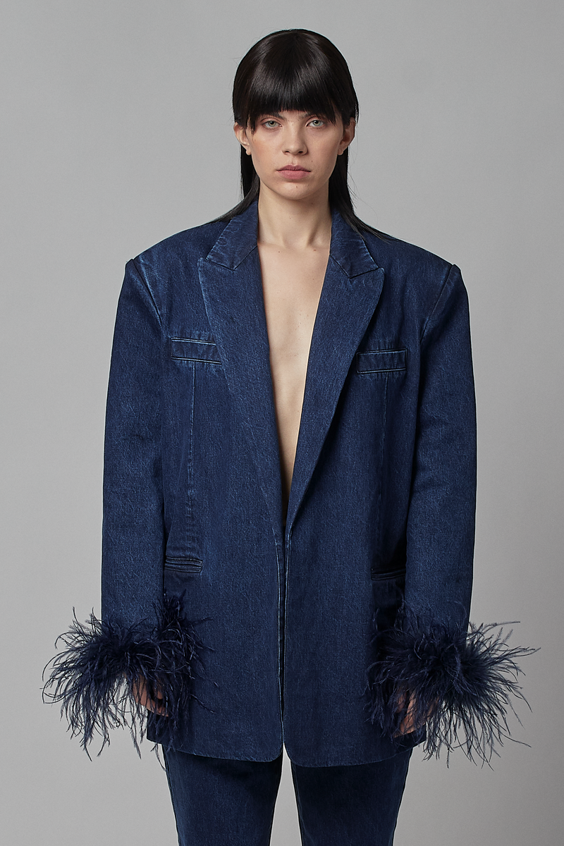 Jacket with feather trim best sale