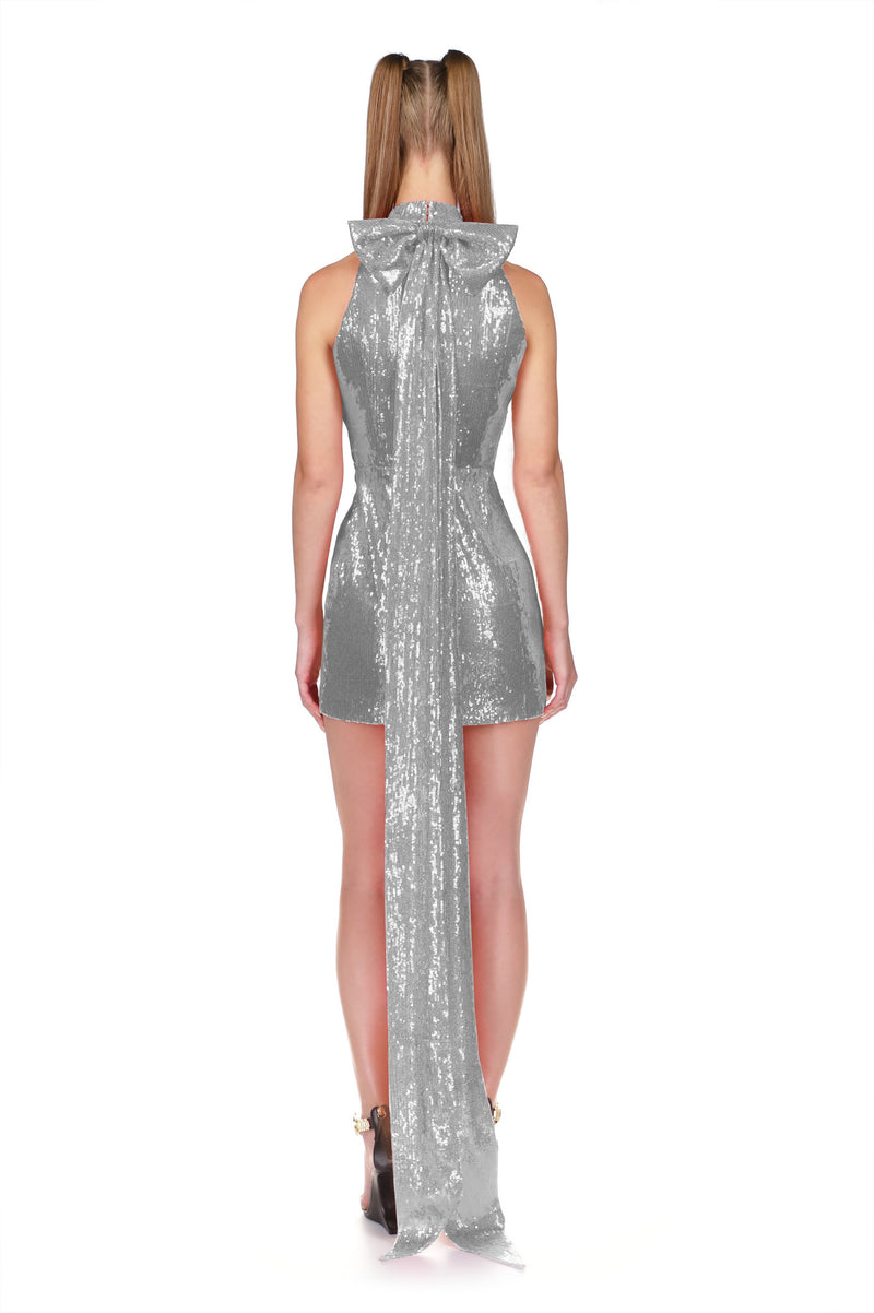 Silver Halter Sequin Dress