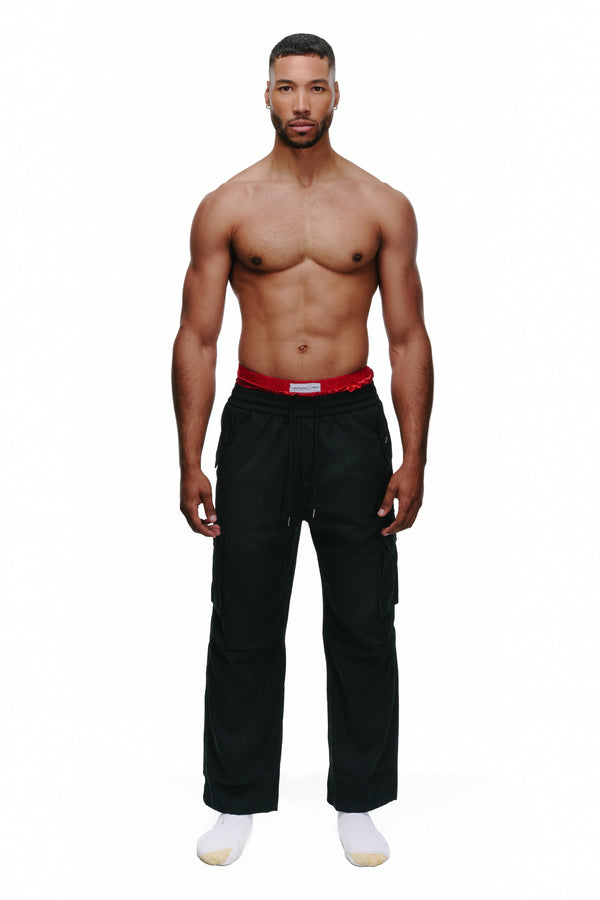 Lace Boxer Short Cargo Pant in Black/Red