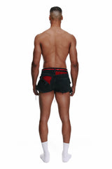 Lace Trim Mega Shredded Shorts in Faded Black/Red