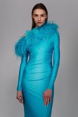One Shoulder Feather Trim Gown