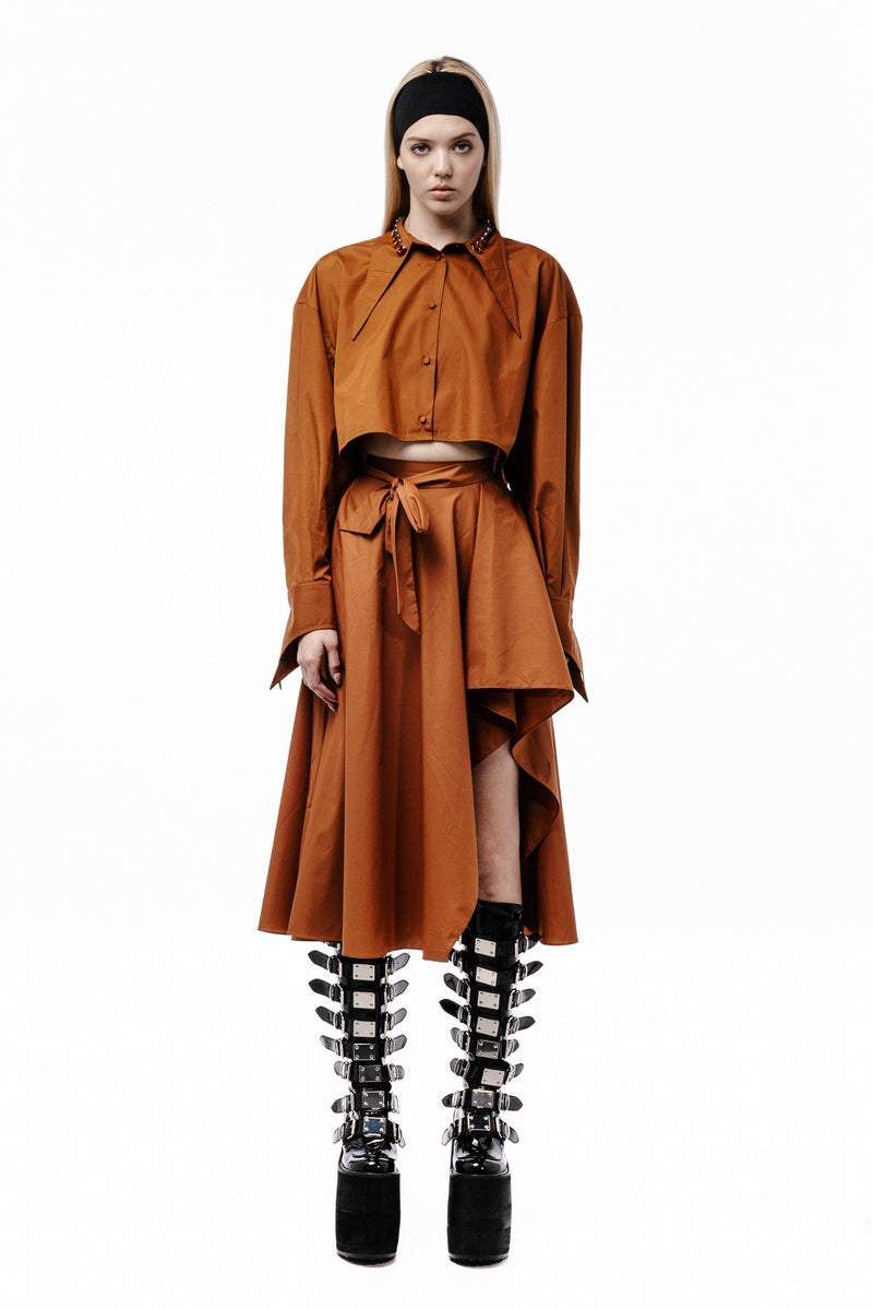Tonal Stone Cropped Button Down Shirt