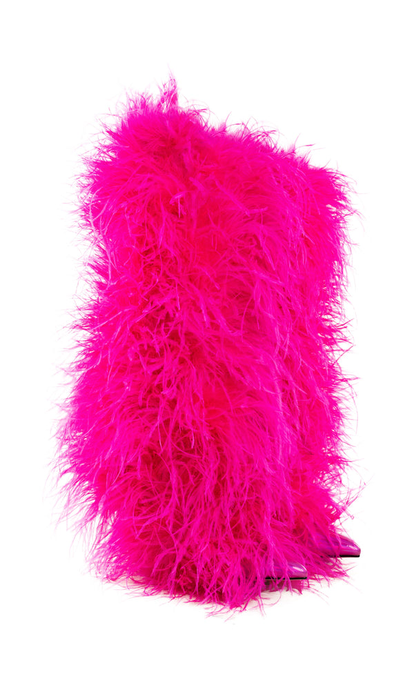 Feathered Isabella High Heel Boots in Hot Pink