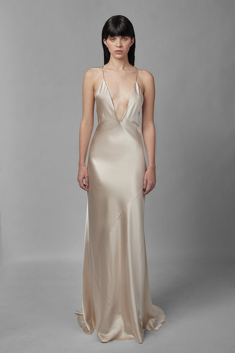 Open Back Long Silk Dress