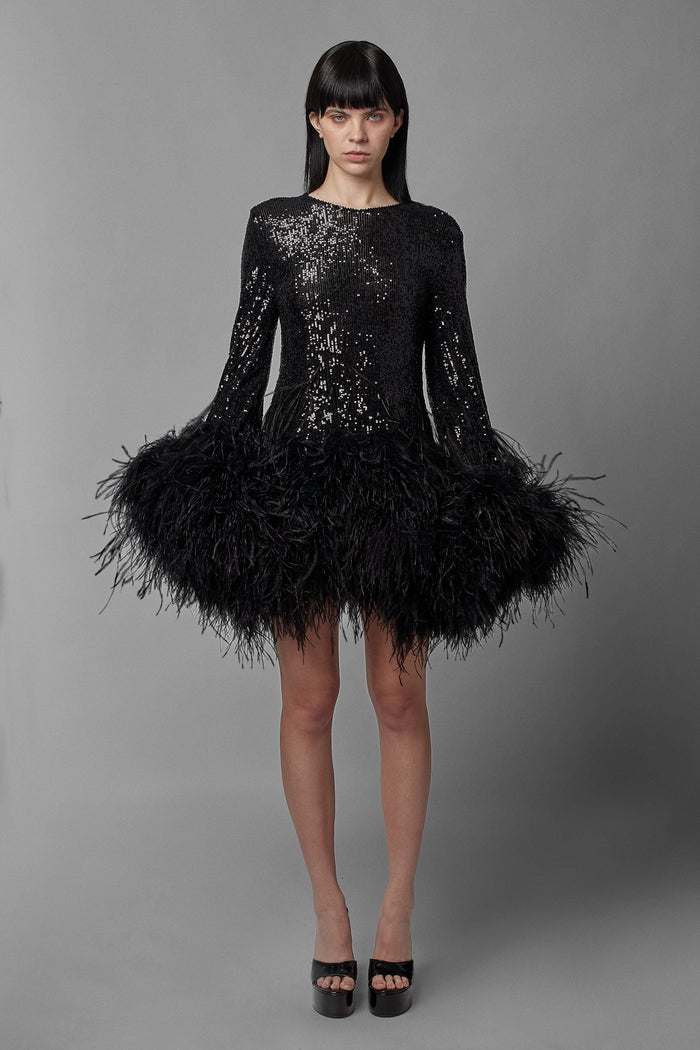 Feather Trim Shift Dress